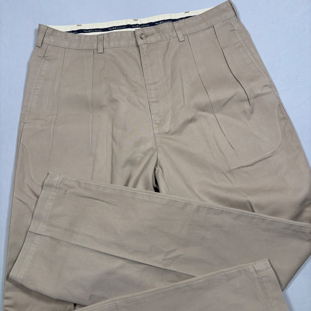 Vintage 90's Polo Ralph Lauren Chino Pants Mens 38x34 Tan Andrew Pant Pleated